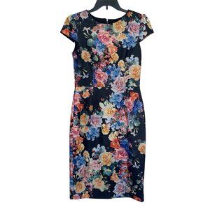 Betsey Johnson Black A-Line Dress Womens 8 Short Sleeves Black Floral Garden